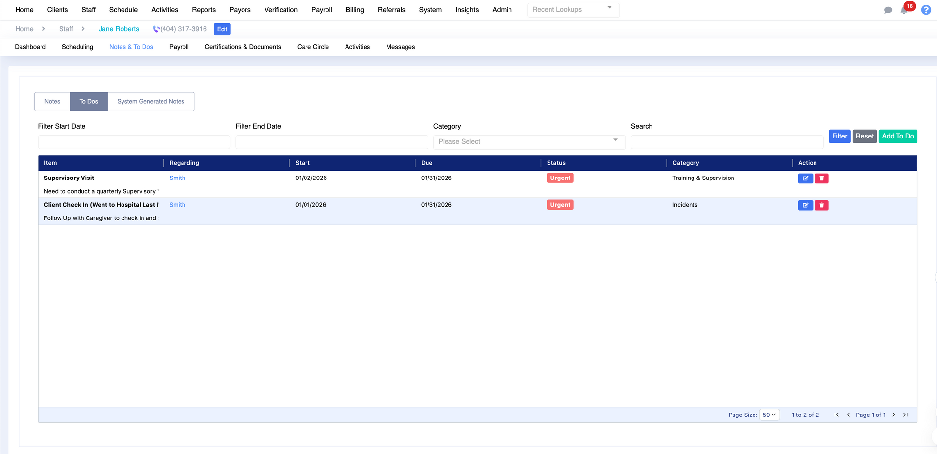 Web-based management dashboard with a table of records, status labels, and action buttons.