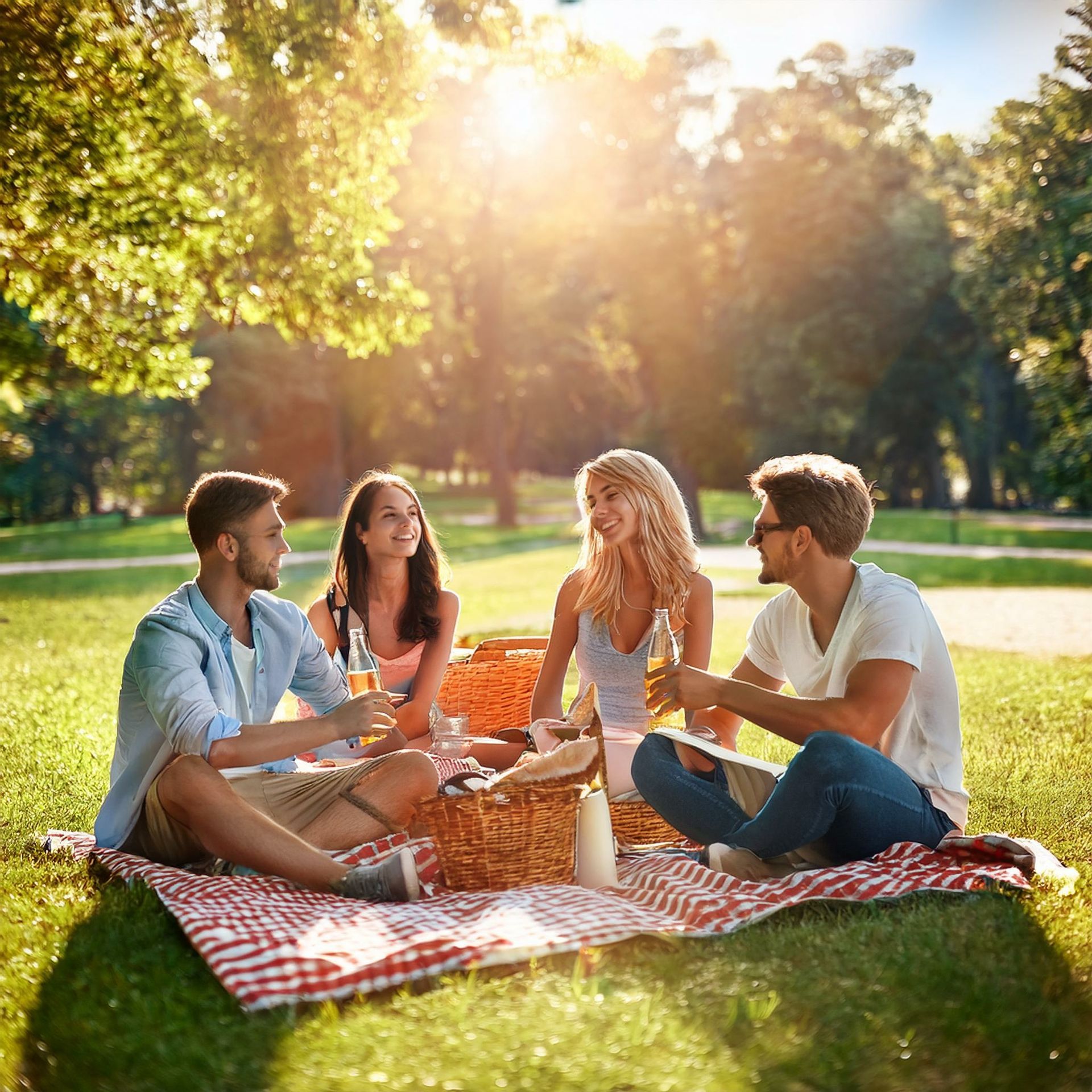 A group of people are having a picnic in the park.