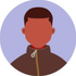 Stylized avatar with a brown jacket on a lavender circular background