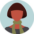Stylized portrait icon of a person with short dark hair and a green scarf on a light blue background