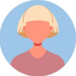 Stylized avatar with blonde hair on a light blue circular background