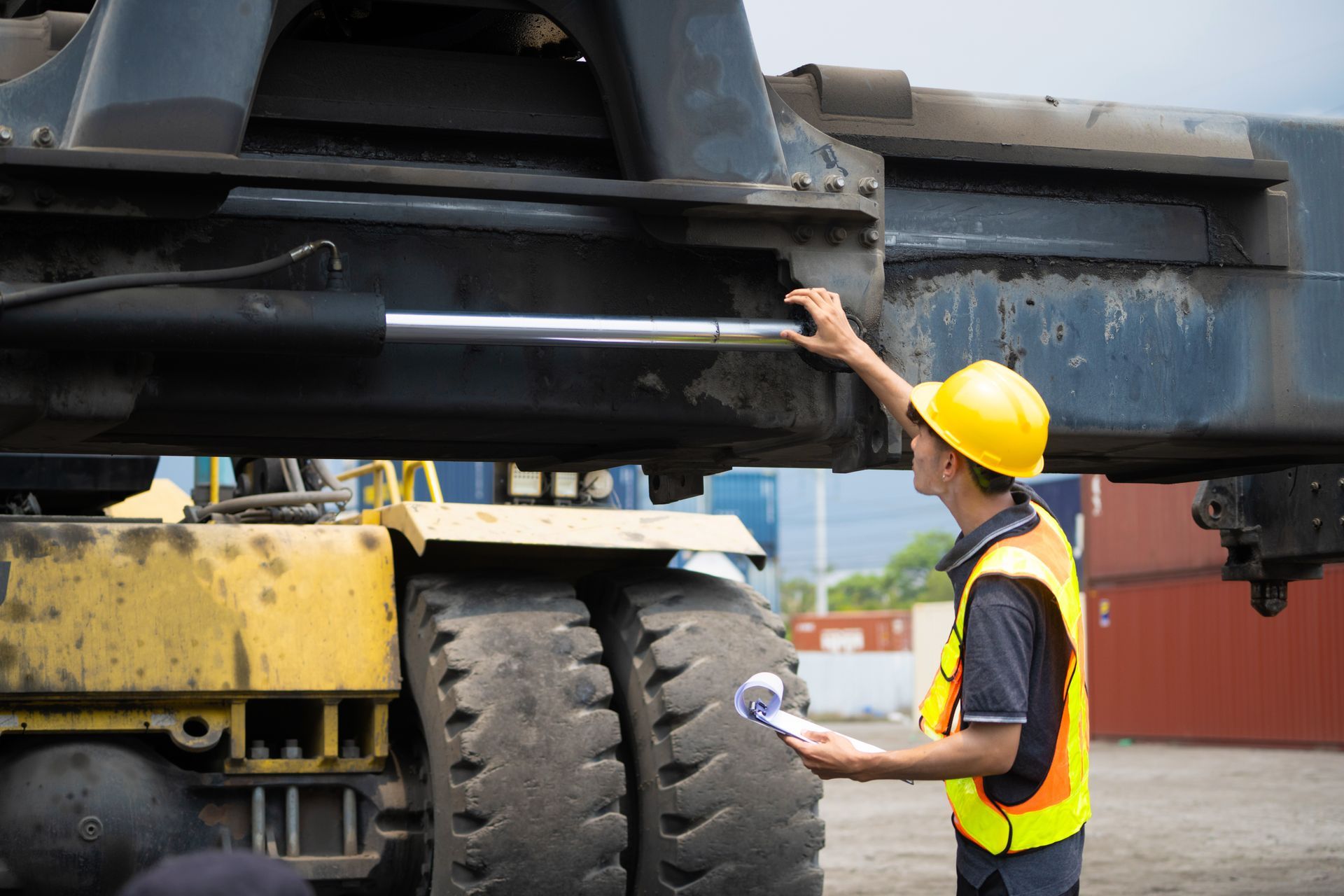 the operation or engineer construction supervisor is checking on heavy machine and equipment checkli