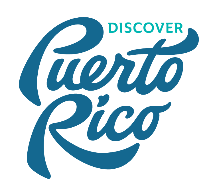 Discover Puerto Rico logo in blue and teal text on a white background