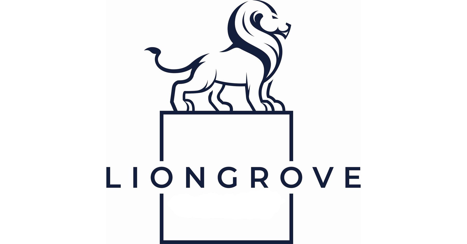 Liongrove logo with a stylized white lion standing above navy text on a white background