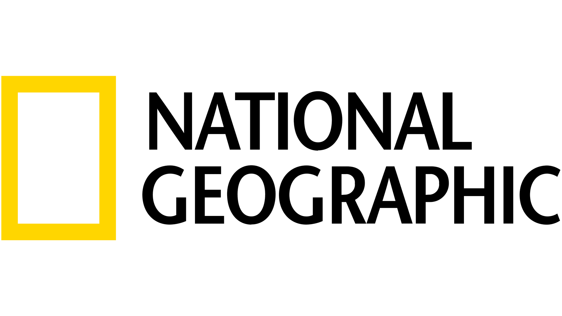 National Geographic logo with yellow rectangular frame and black text