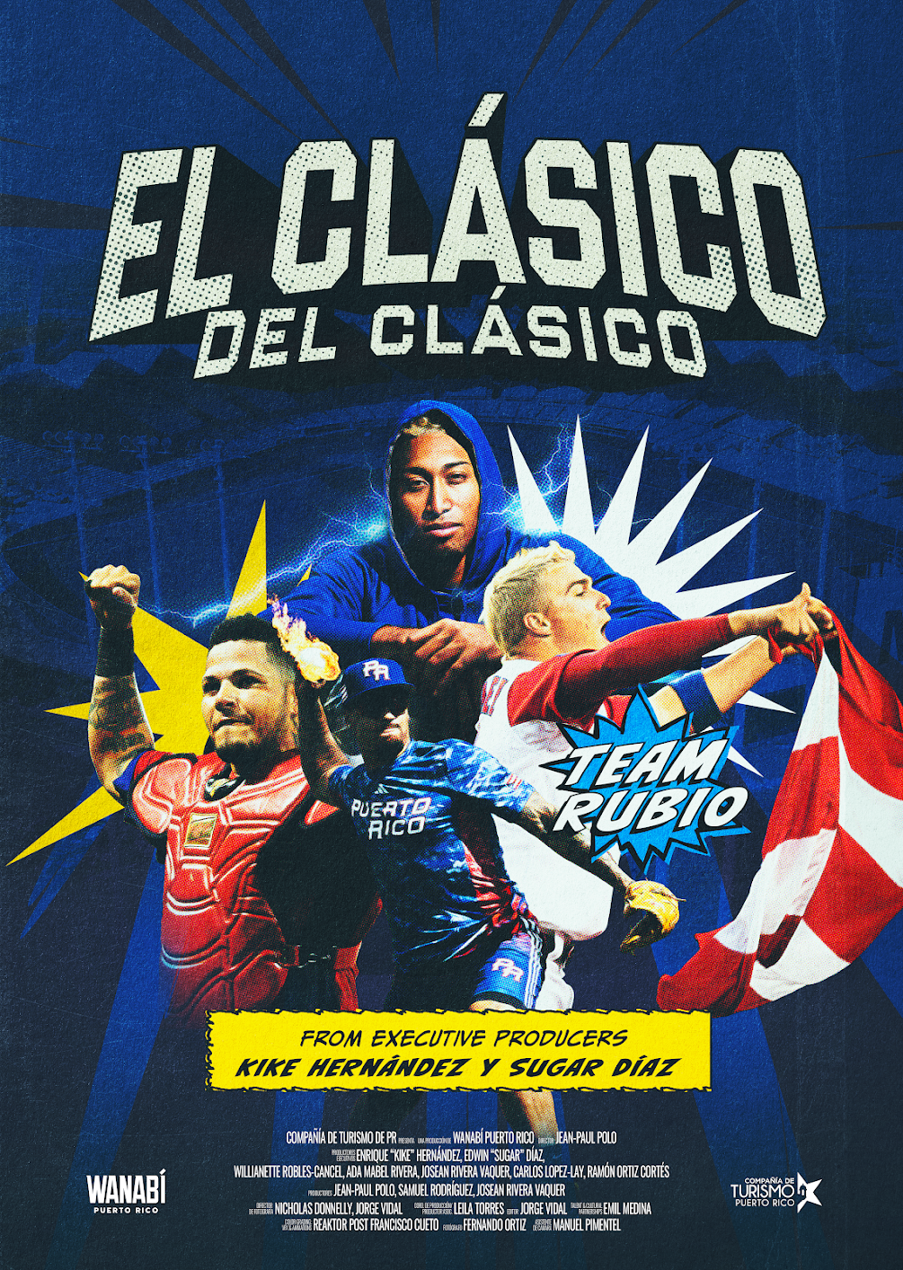 Wrestling poster reading “El Clásico del Clásico” with two competitors and a USA-themed backdrop