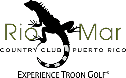 Rio Mar Country Club Puerto Rico logo with a black lizard and “Experience Troon Golf” text