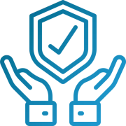 A pair of hands holding a shield with a check mark on it.