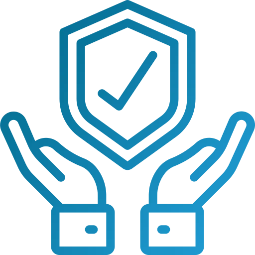 A pair of hands holding a shield with a check mark on it.