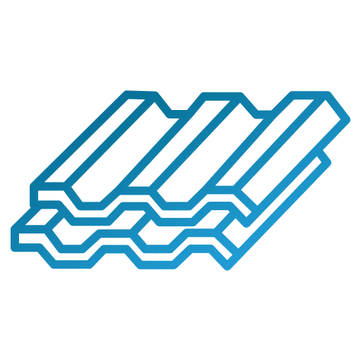 A blue line drawing of a stack of roof tiles on a white background.