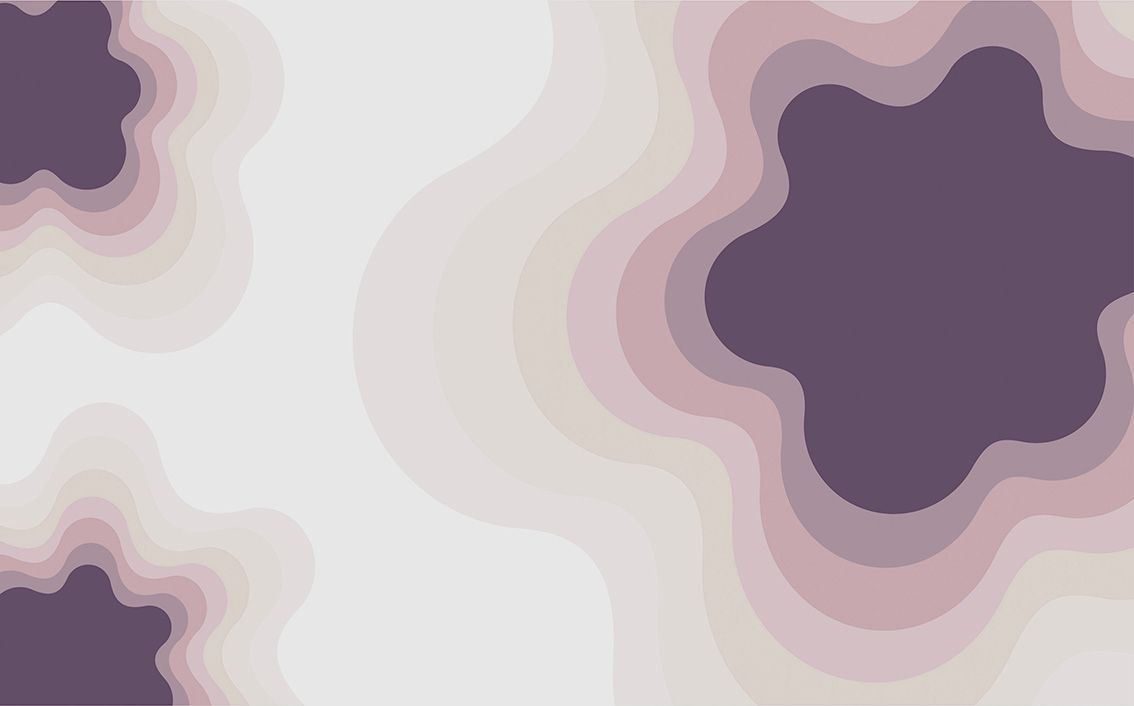 Sfondo astratto dai toni pastello con forme organiche sovrapposte viola, rosa e crema.