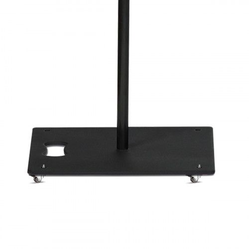 Base rettangolare nera con asta verticale e piccole ruote sottostanti.