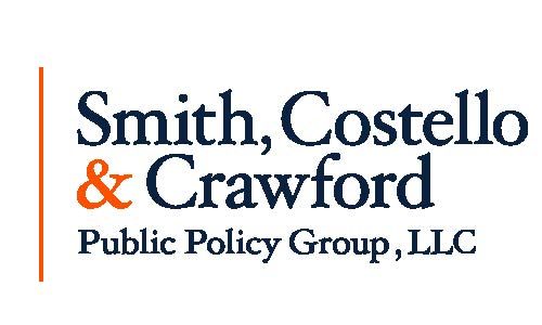 Logo for Smith, Cosetello and Crawford Public Policy Law Group. Blue and orange text on white background. 