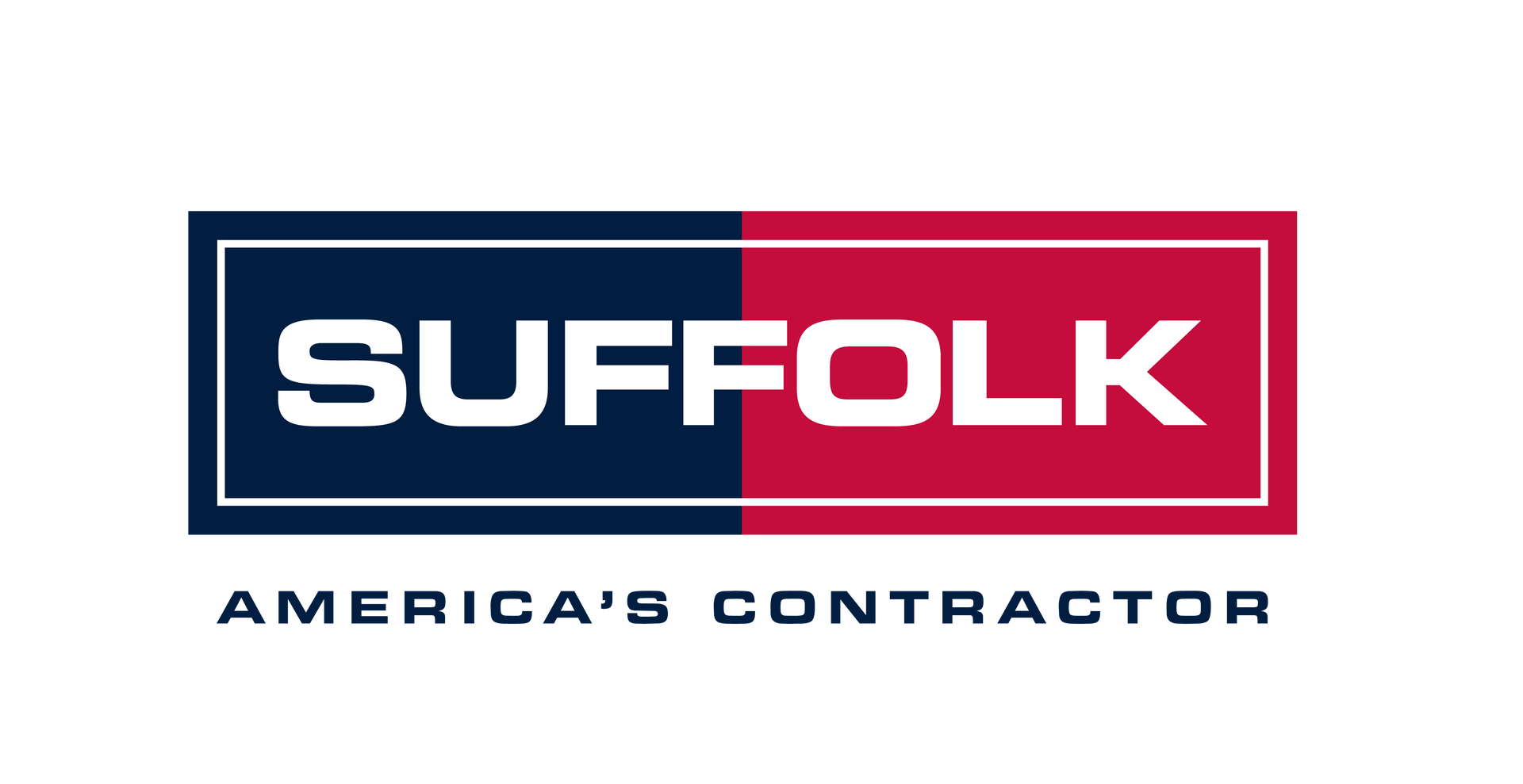 logo for Suffolk. Blue box next to red box with text on top.