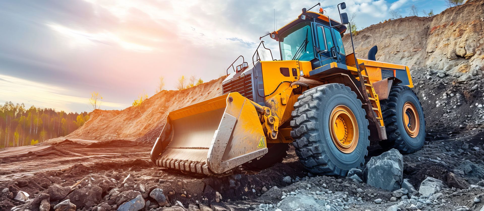 Large yellow bulldozer on rocky terrain at a construction site. Large yellow bulldozer on rocky terrain at a construction site.