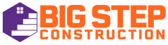 Big Step Construction Big Step Construction logo with purple house icon and bold orange text on white background