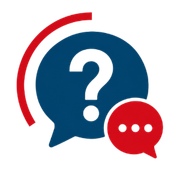 Blue and red speech bubbles with question marks, suggesting help or customer support inquiries