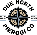 Due North Pierogi Co logo with compass, beige dumplings, and text “Hand Made” and “Small Batch”