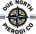 Due North Pierogi Co logo with compass, beige dumplings, and text “Hand Made” and “Small Batch”