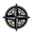 A compass on a white background that looks like a pierogi