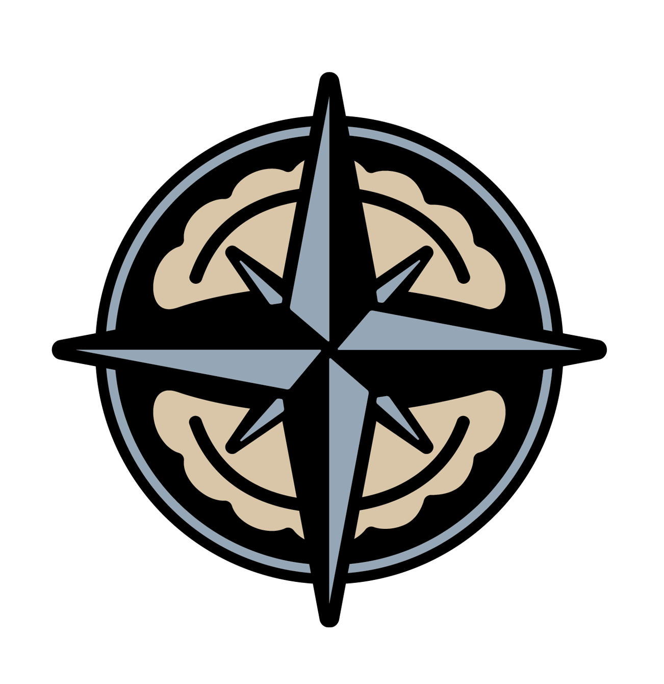 A compass on a white background that looks like a pierogi