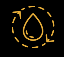 Yellow water droplet inside a dashed circle with arrows, representing a cycle on a black background.