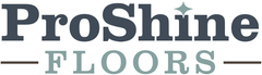 ProShine Floors logo in dark blue and teal with a horizontal line beneath the text