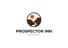 Prospector Inn Escalante logo with orange sun over desert canyon icon and bold black text