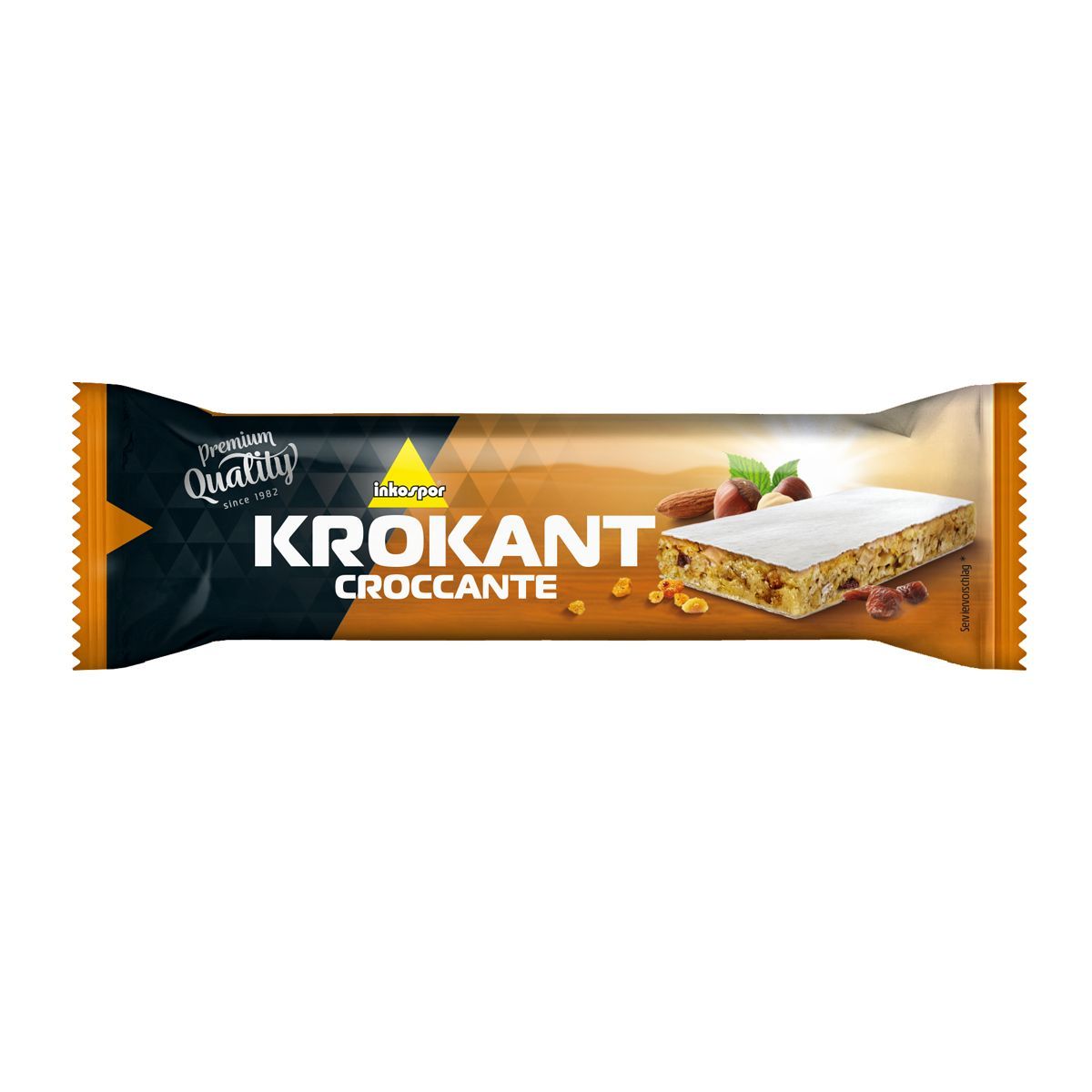 Barretta di cioccolato Krokant Croccante con involucro arancione e nero.