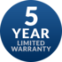 A blue circle with the words `` 5 year limited warranty '' on it.