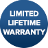 A blue circle with the words `` limited lifetime warranty '' written on it.