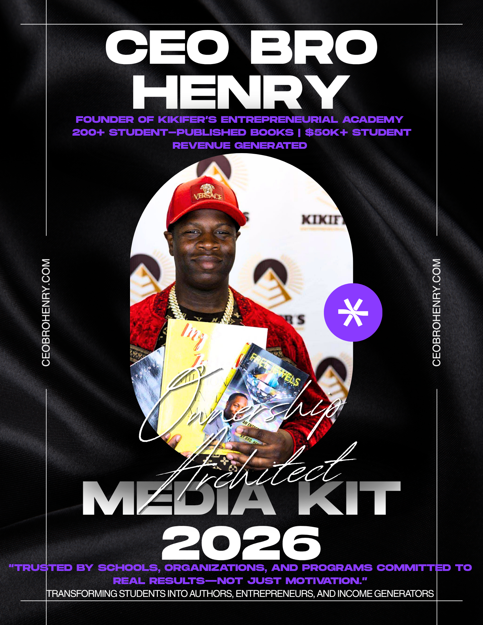 CEO Bro Henry media kit cover, 2026, with portrait on black-and-purple background and bold white text