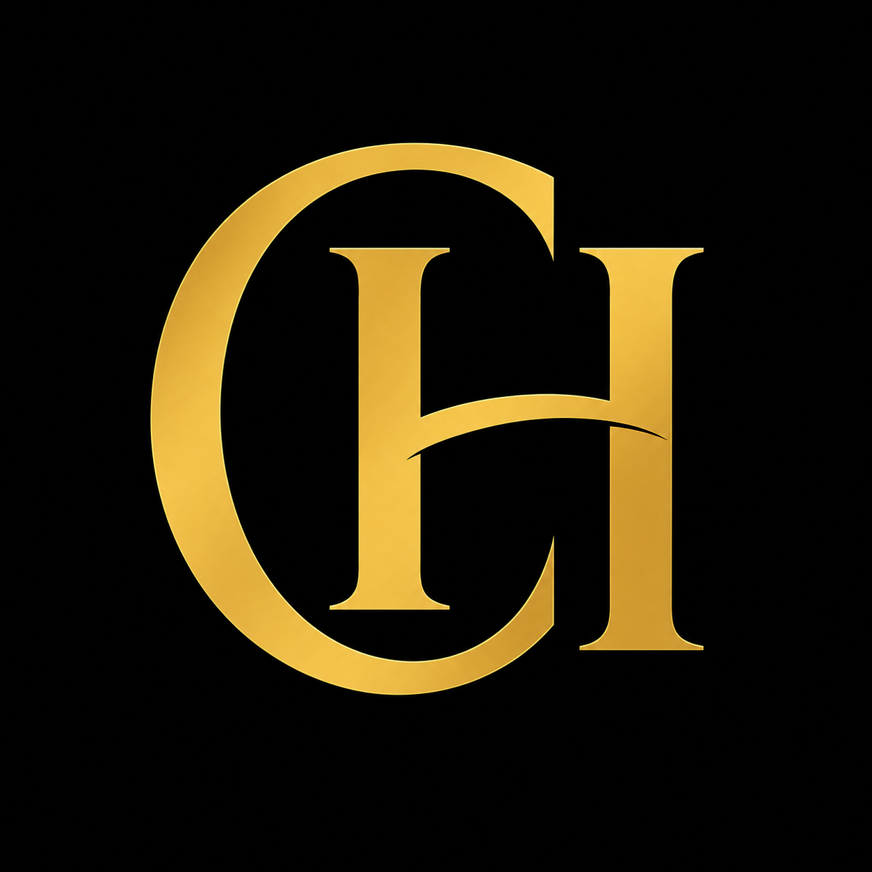 Gold CH monogram logo on a black background