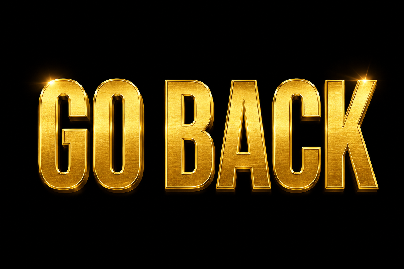 Gold 3D text on a black background reading “GO BACK”