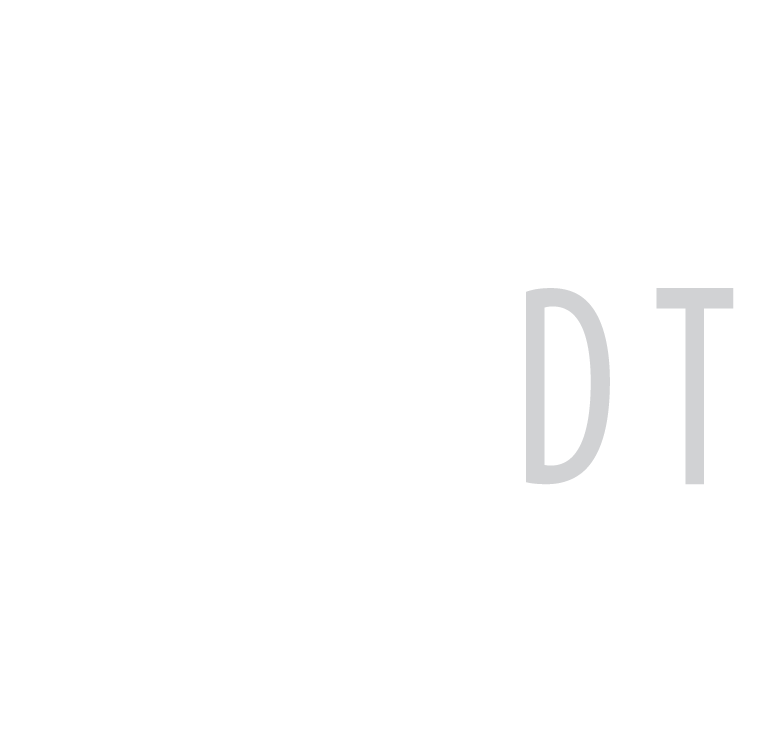 Lettres grises « D » et « T » sur fond blanc
