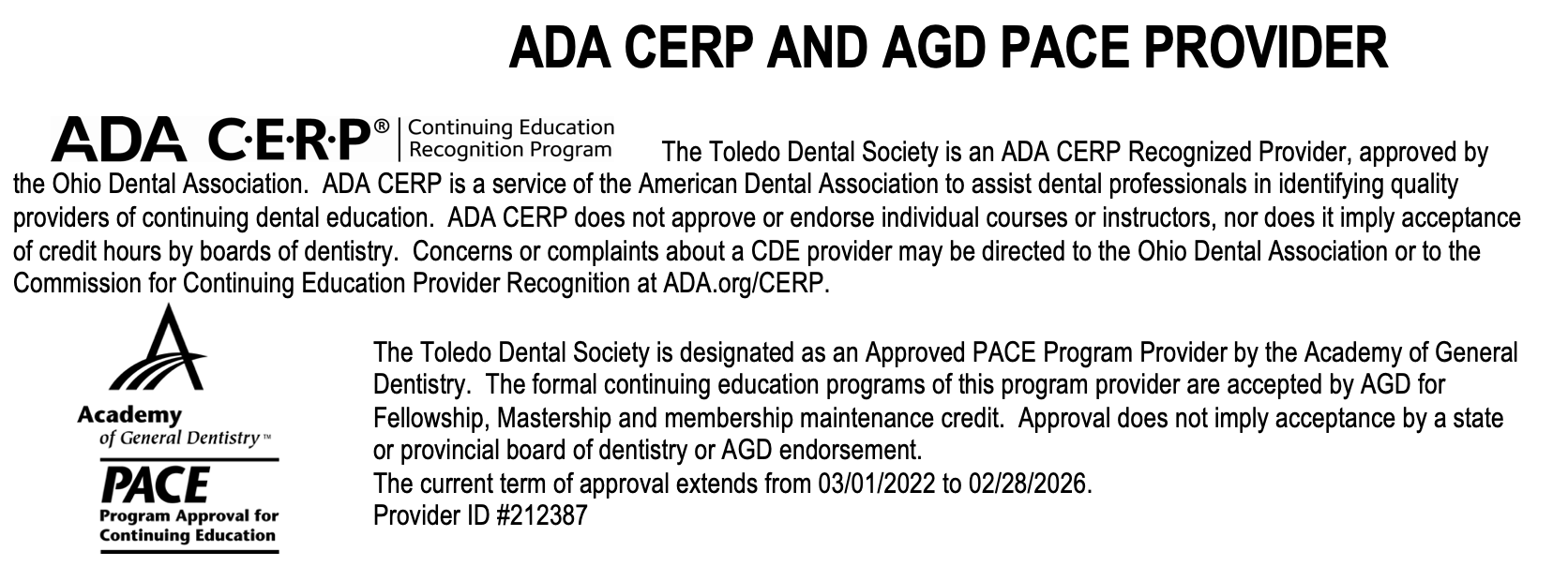 ADA CERP and AGD Pace Provider