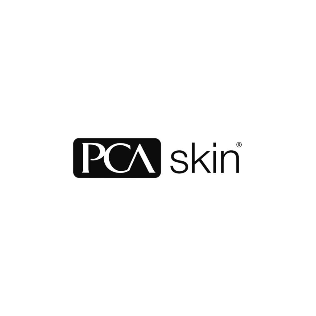 A black and white logo for pca skin on a white background.