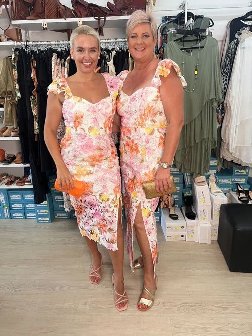 Two Women Wearing Floral Eyelet Dress — Zest Boutique in Yeppoon, QLD