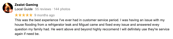 A blurred image of a person 's review on a website.