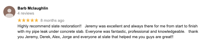 A blurred image of a person 's review on a website.