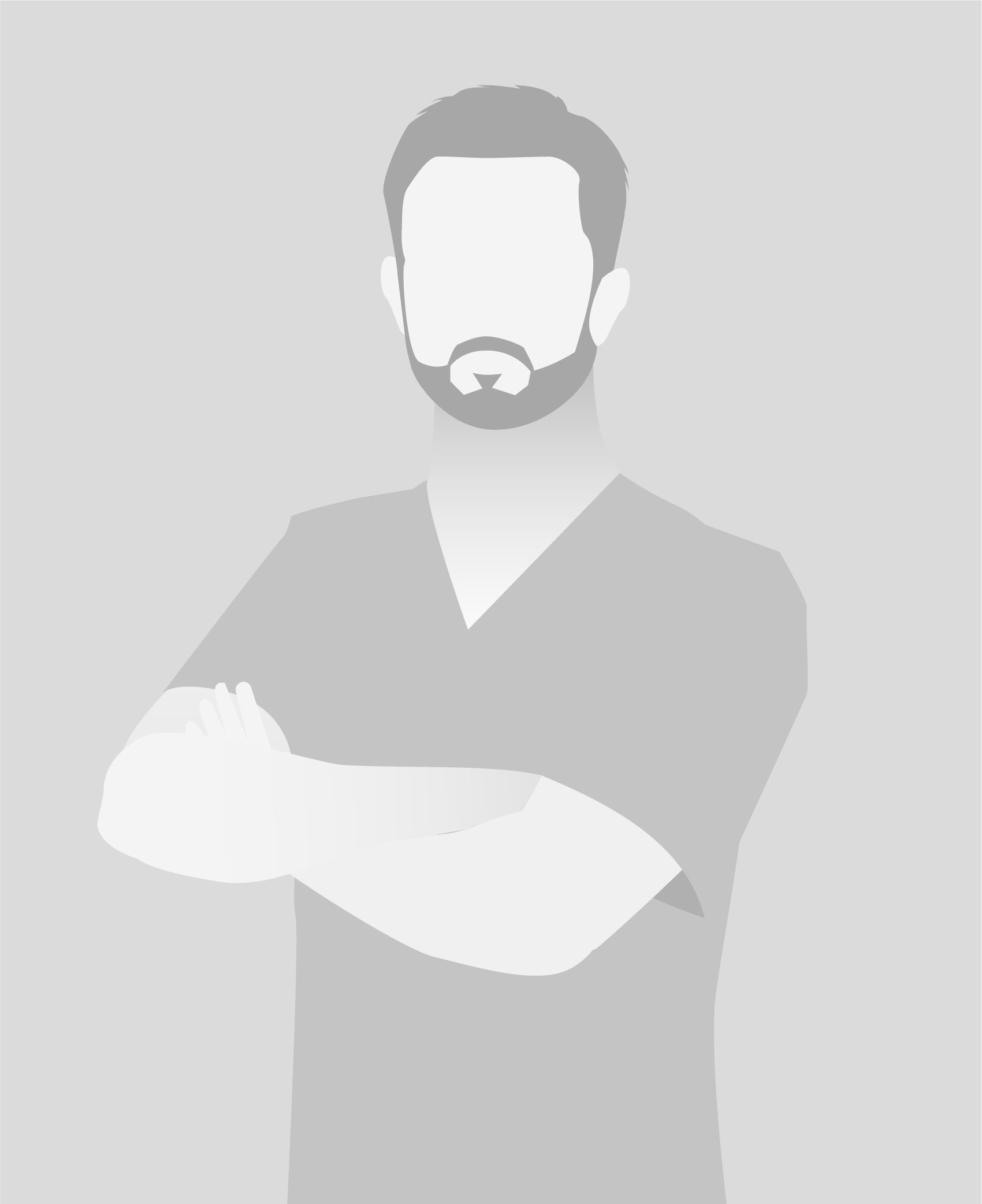 Luna-Dental-Dallas-Orthodontics Man with crossed arms, wearing a light-colored shirt, with a short beard against a gray background.