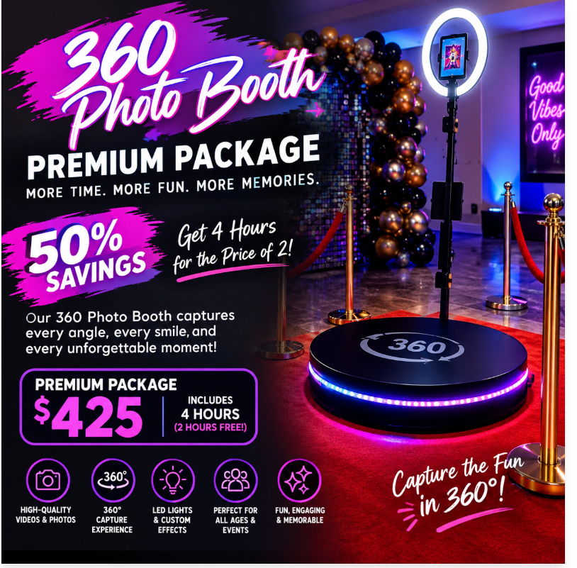 ? 360° Photo Booth Premium Package – 50% Savings!