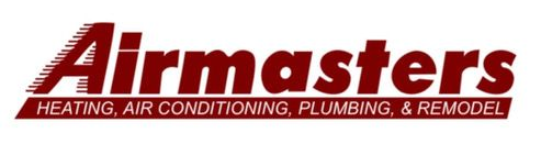 Airmasters logo: red text on white background. Services include heating, air conditioning, plumbing, and remodel.