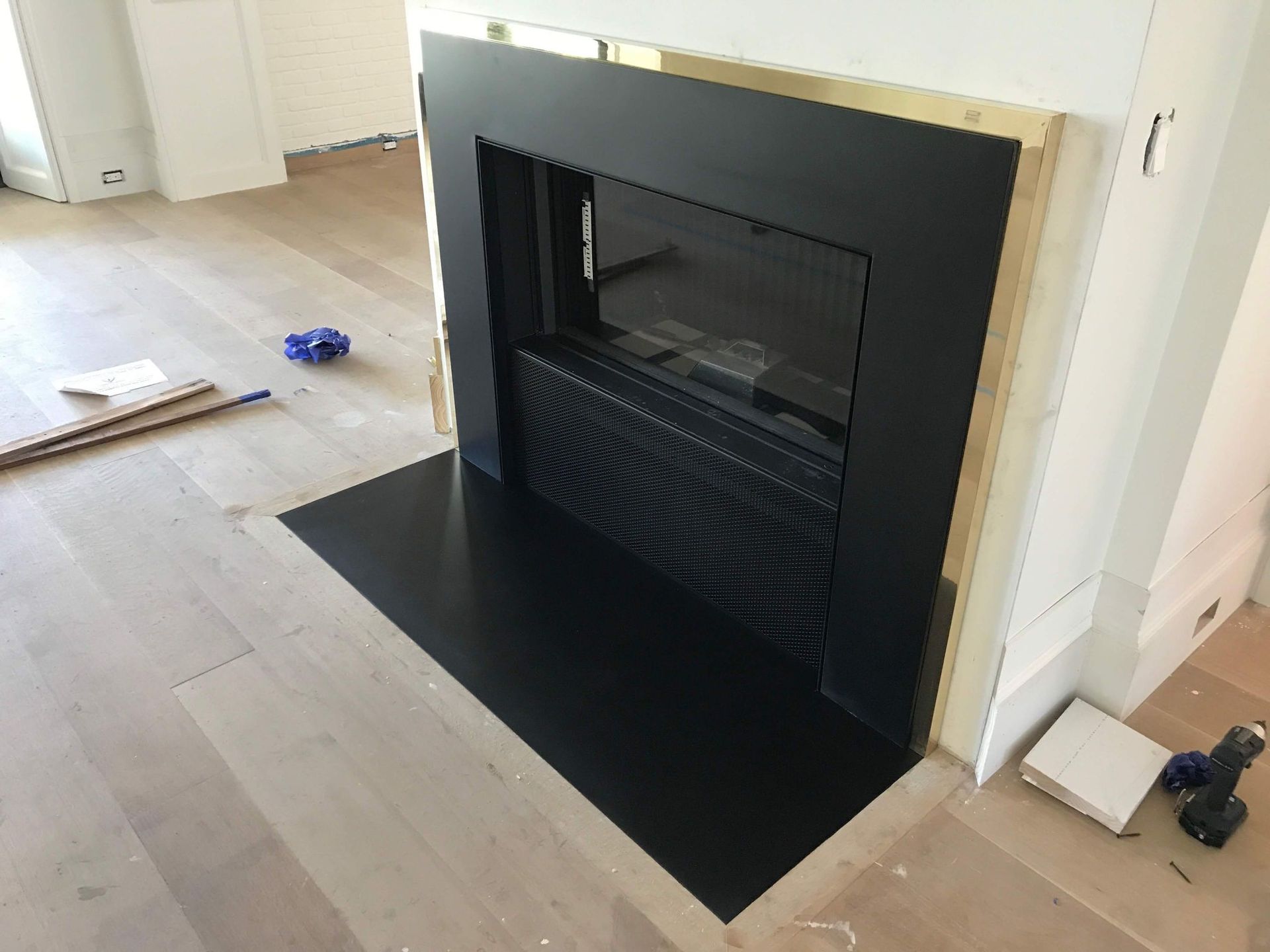 custom black iron fireplace
