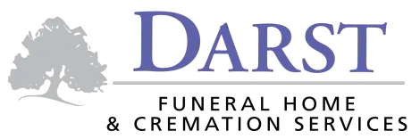 Darst Funeral Home & Cremation Services logo with gray tree and purple text on white background