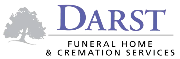 Darst Funeral Home & Cremation Services logo with gray tree and purple text on white background