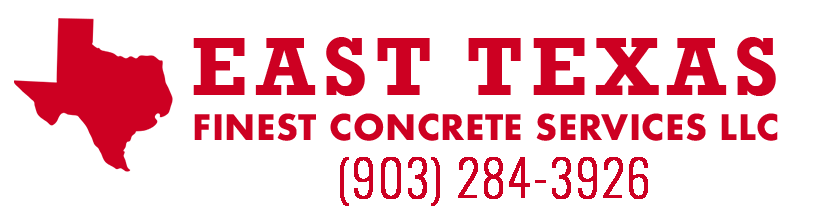 Logo for East Texas Finest Concrete Services LLC with a red Texas silhouette and the company phone number: (903) 284-3926.