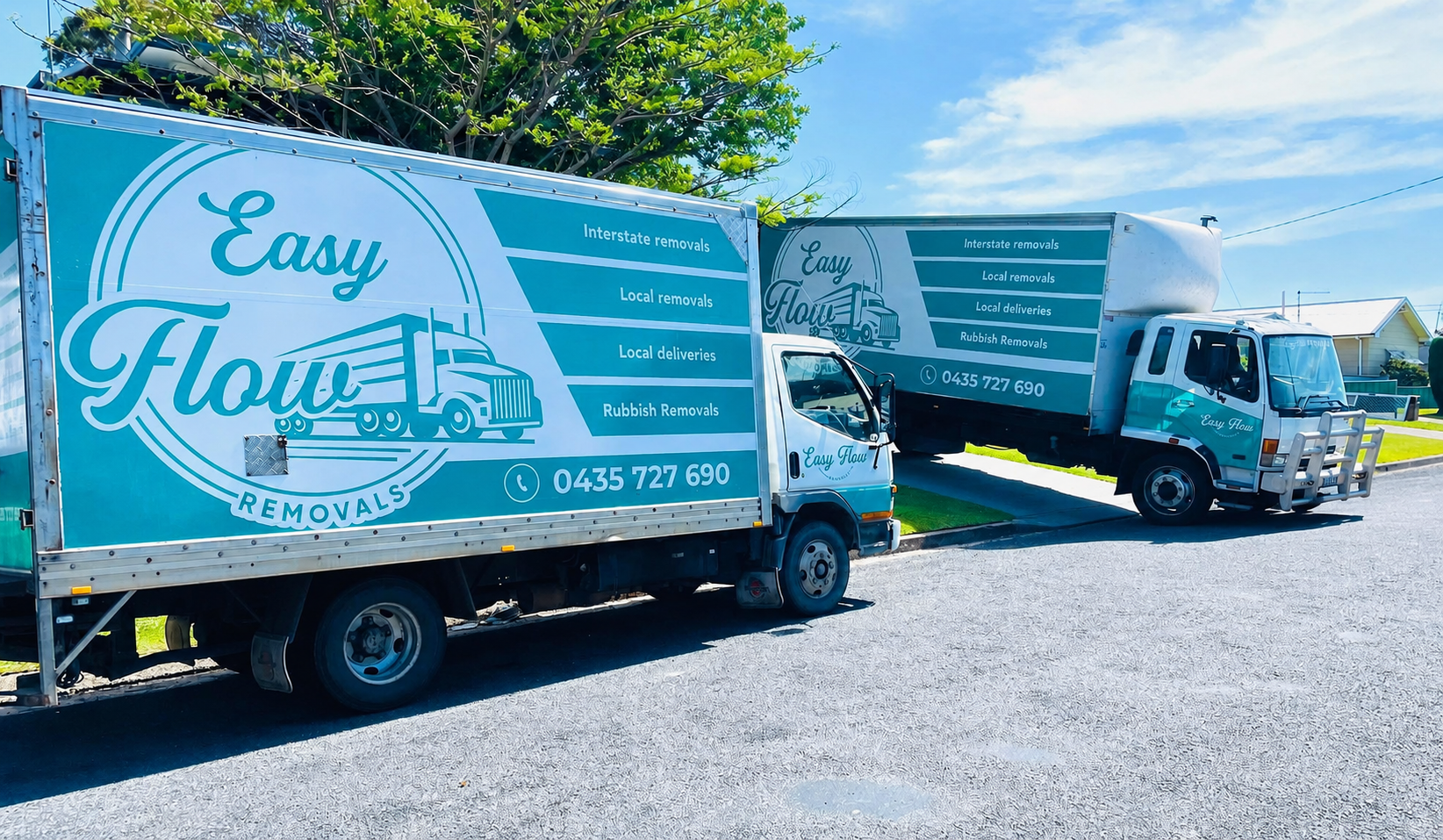 Easy Flowers Delivery Trucks Parked Outdoors on A Sunny Day — Easy Flow Removals In Port Macquarie, NSW