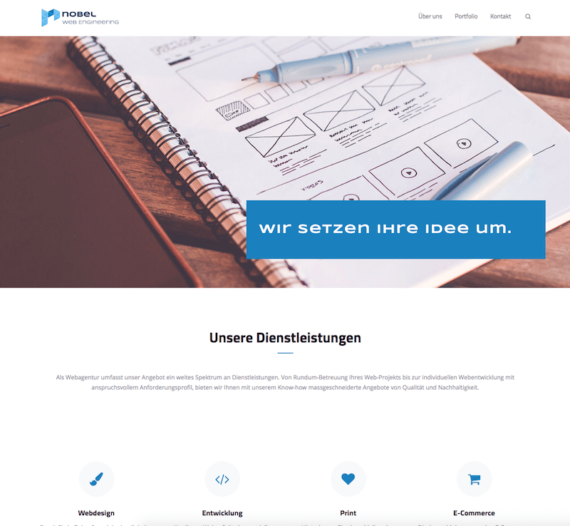 Ein Screenshot einer Website mit den angebotenen Dienstleitungen