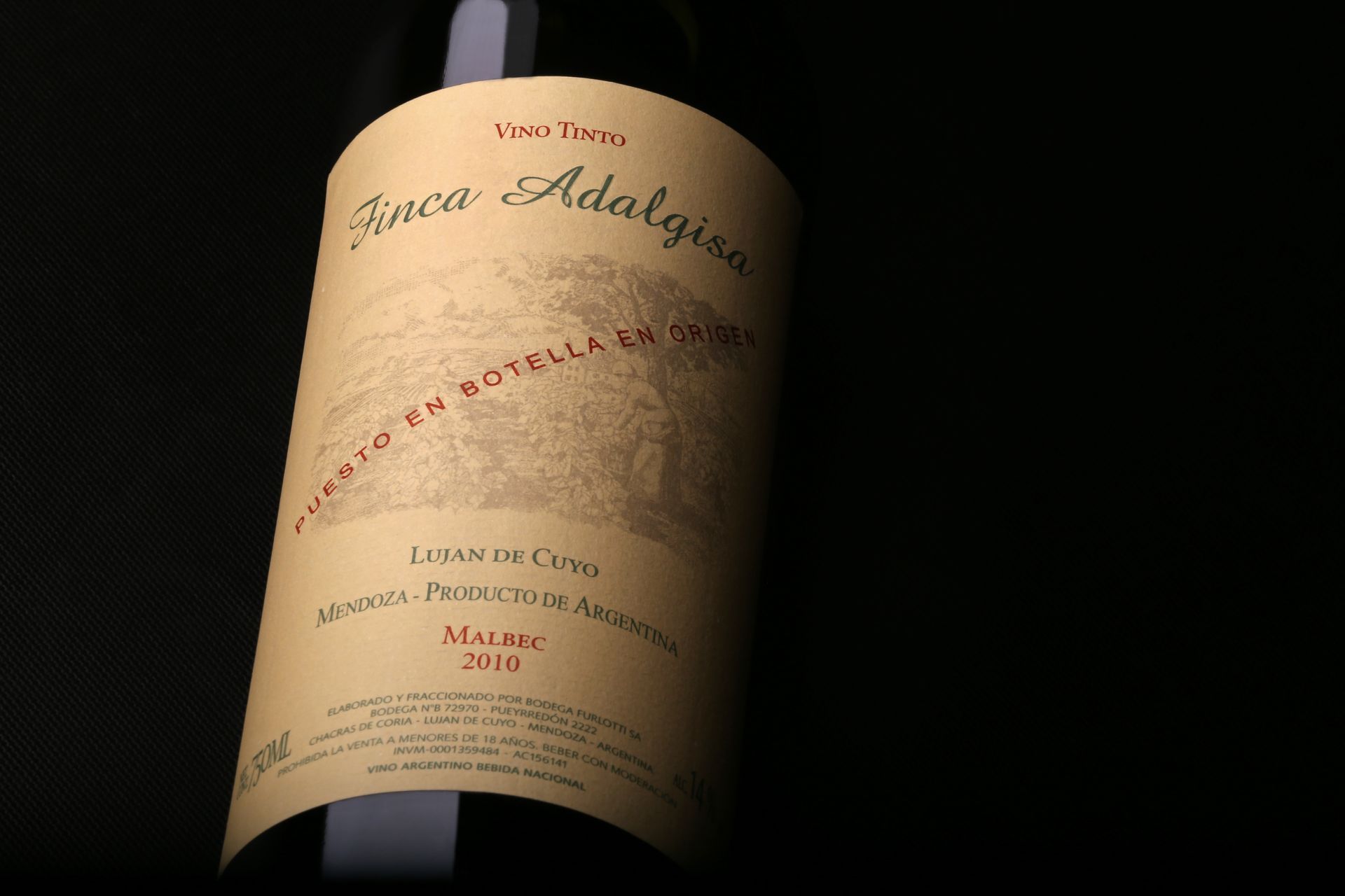 Wine bottle with a label that reads 